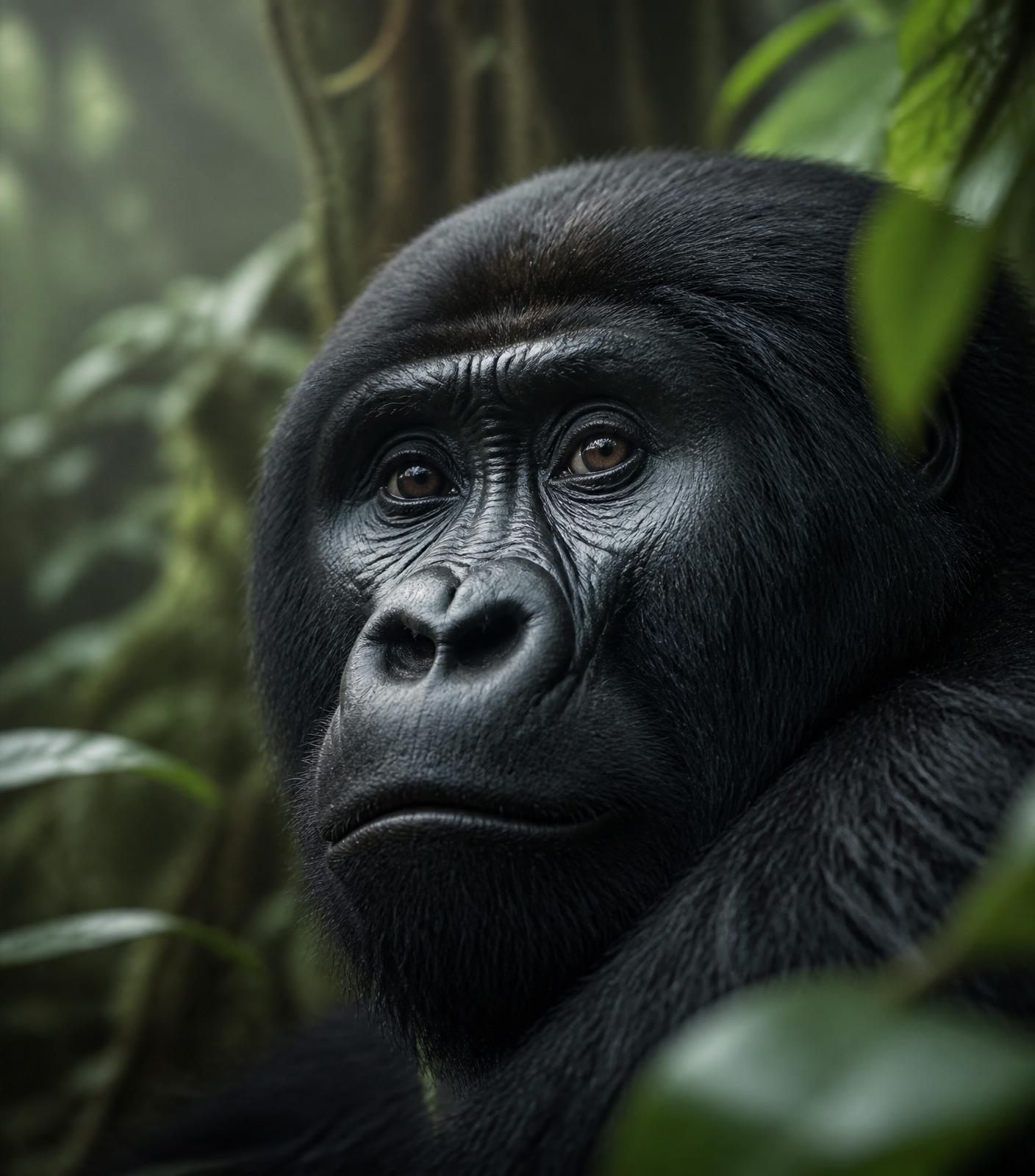 Gorila da montanha em Uganda observado em silêncio
